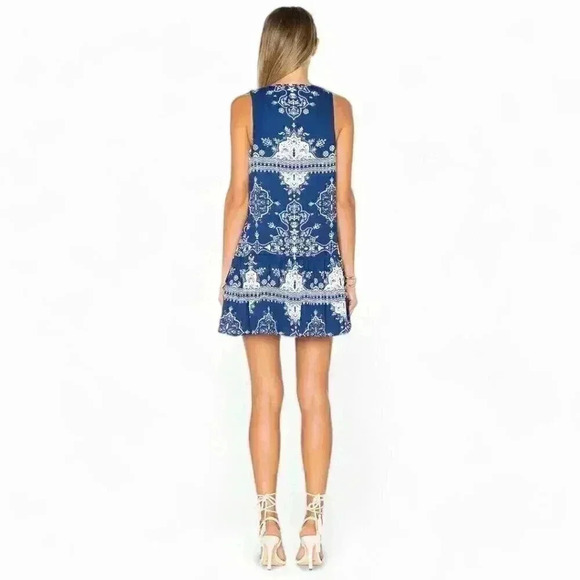 NWOT  Lovers + Friends Temple Scarf Print Lace-Up Boho Chic Mini Dress – Size XS - Picture 7 of 14